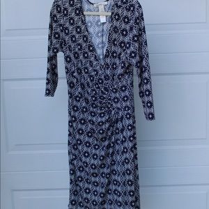Blue and white dress with flattering gather